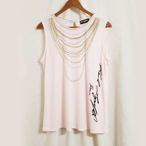Karl Lagerfeld Tops - Karl Lagerfeld signature tank blush pink pearls